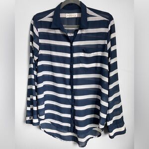Abercrombie & Fitch blouse Long Sleeve top Navy Stripe Button Down Sheer